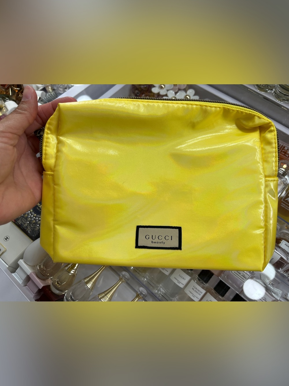 G Yellow Satin Cosmetic Pouch